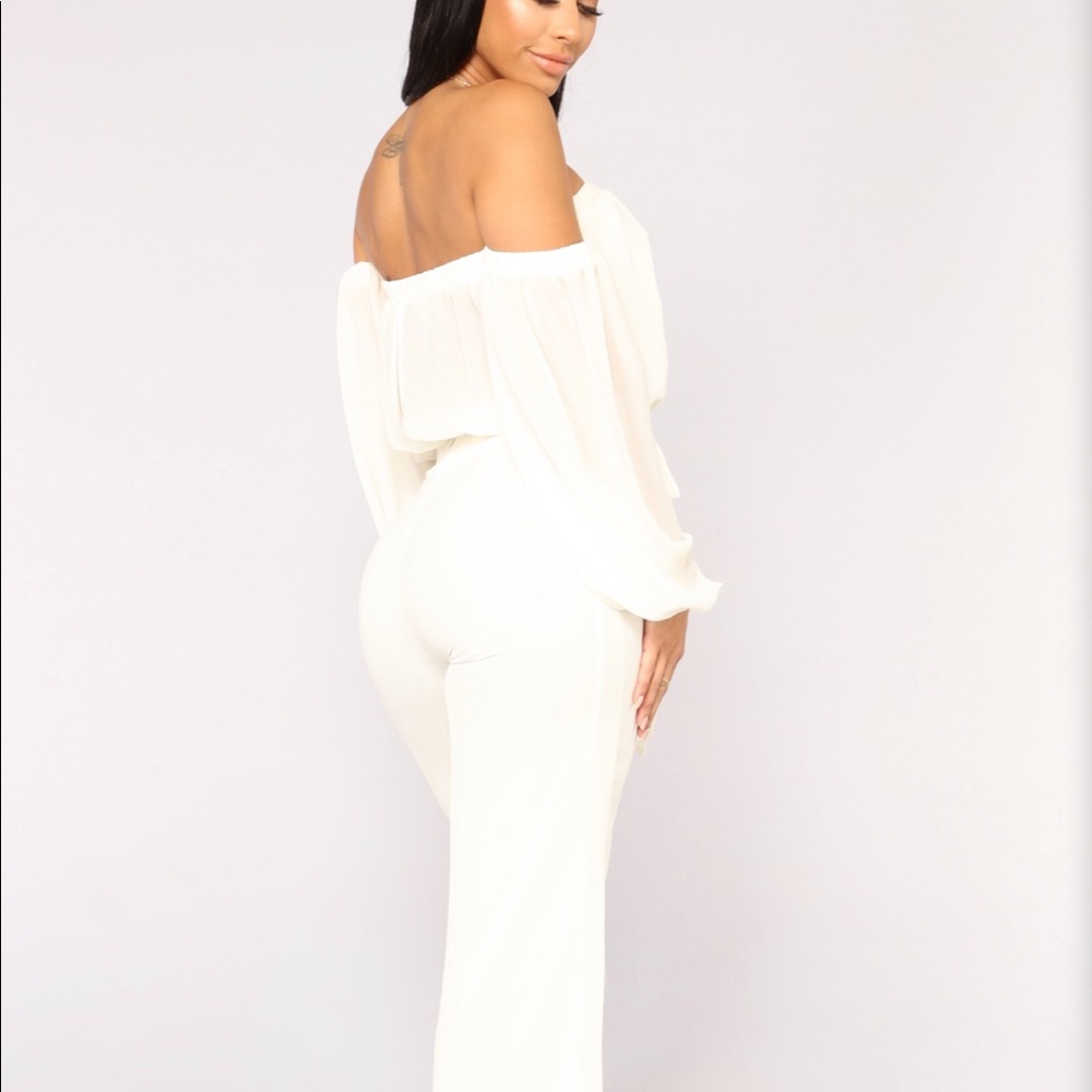 Fashion Nova Lorena Off Shoulder Jumpsuit Ivory